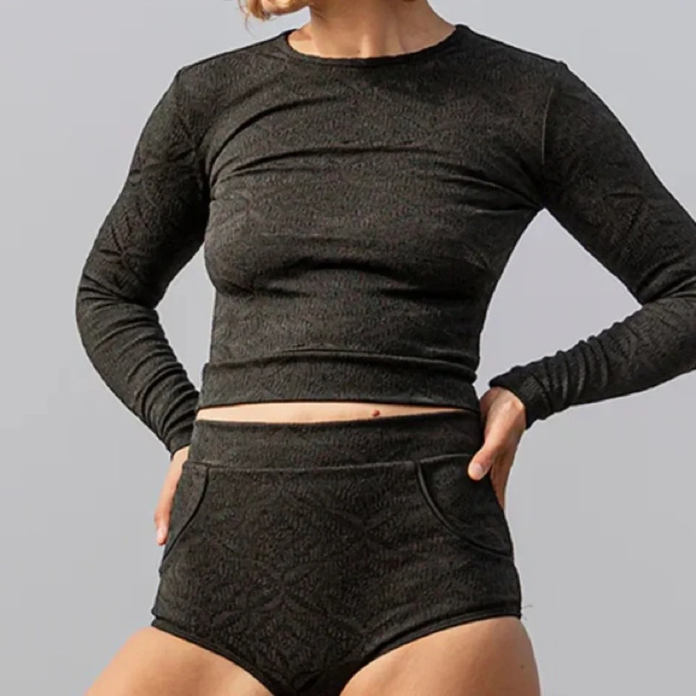 NWT Seea Palomar Crop Top Rashguard & High Waist Bikini Bottom- Licorice Sz S - Picture 5 of 8